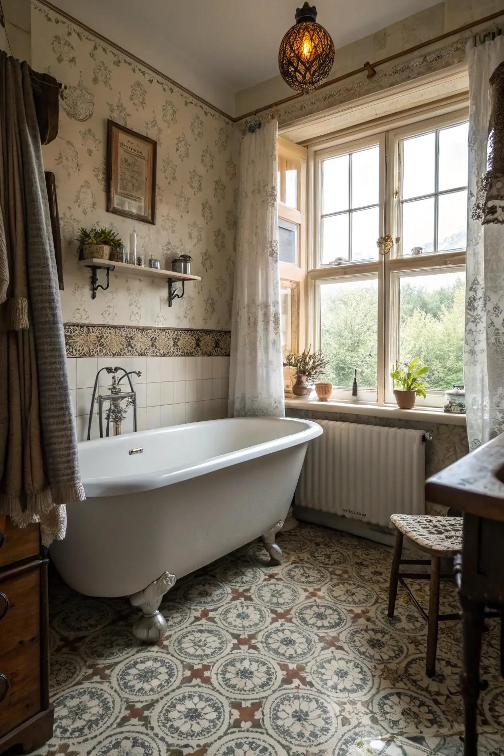 A clawfoot tub with a view offers a luxurious, light-filled bathing experience.