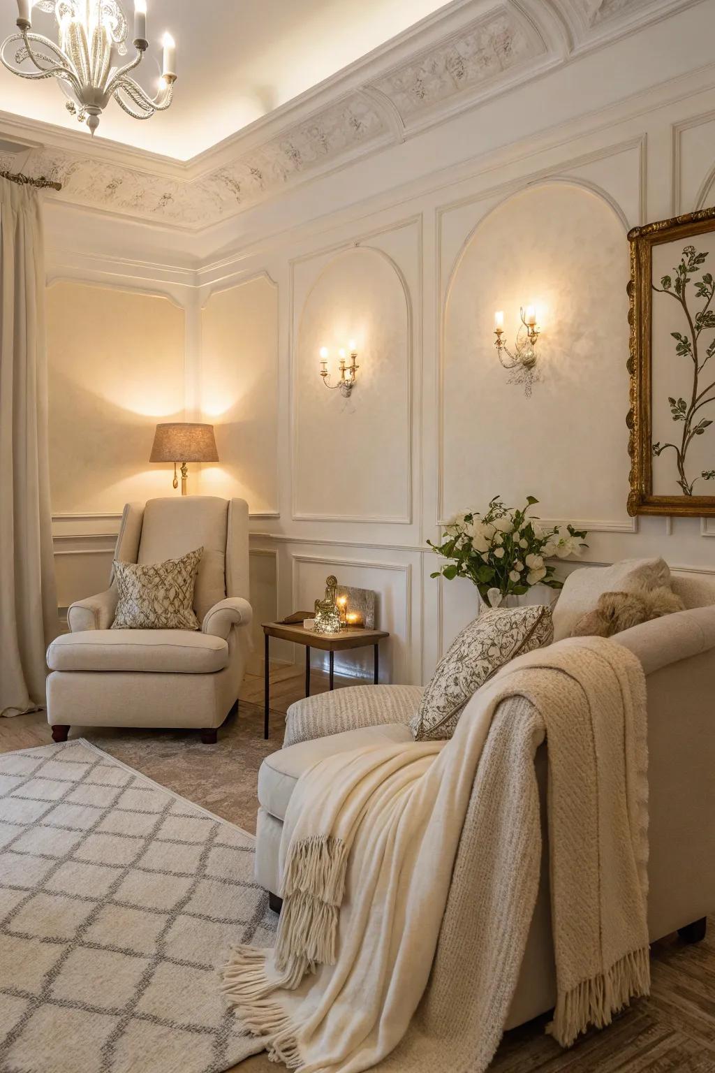 Creamy whites provide delicate elegance.