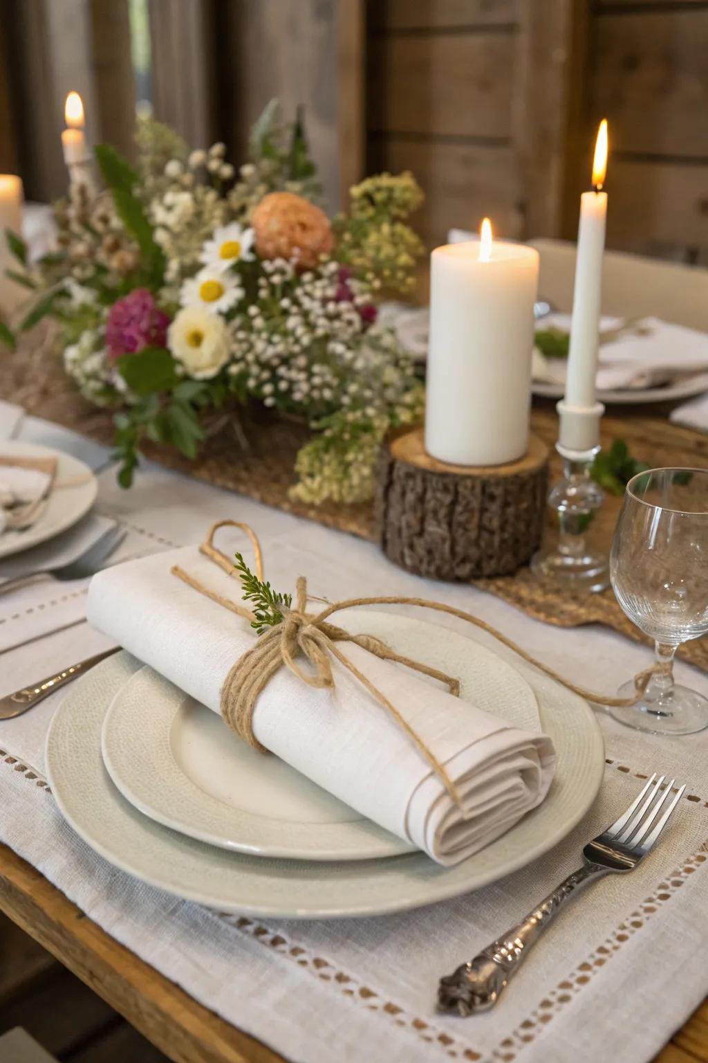 Strand and band details adding charm to the table arrangement.