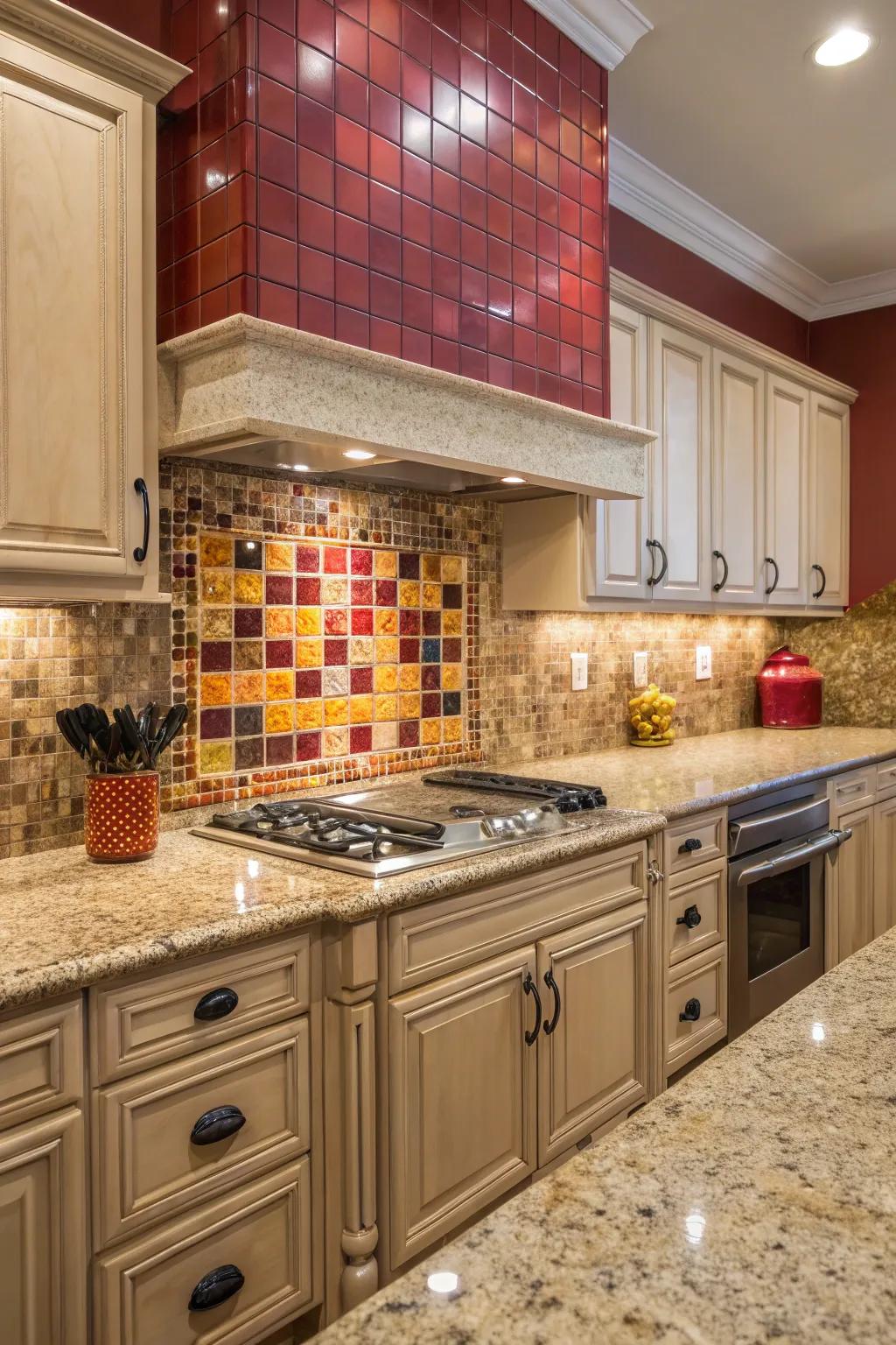A vibrant color splash creates a vibrant and lively kitchen space.