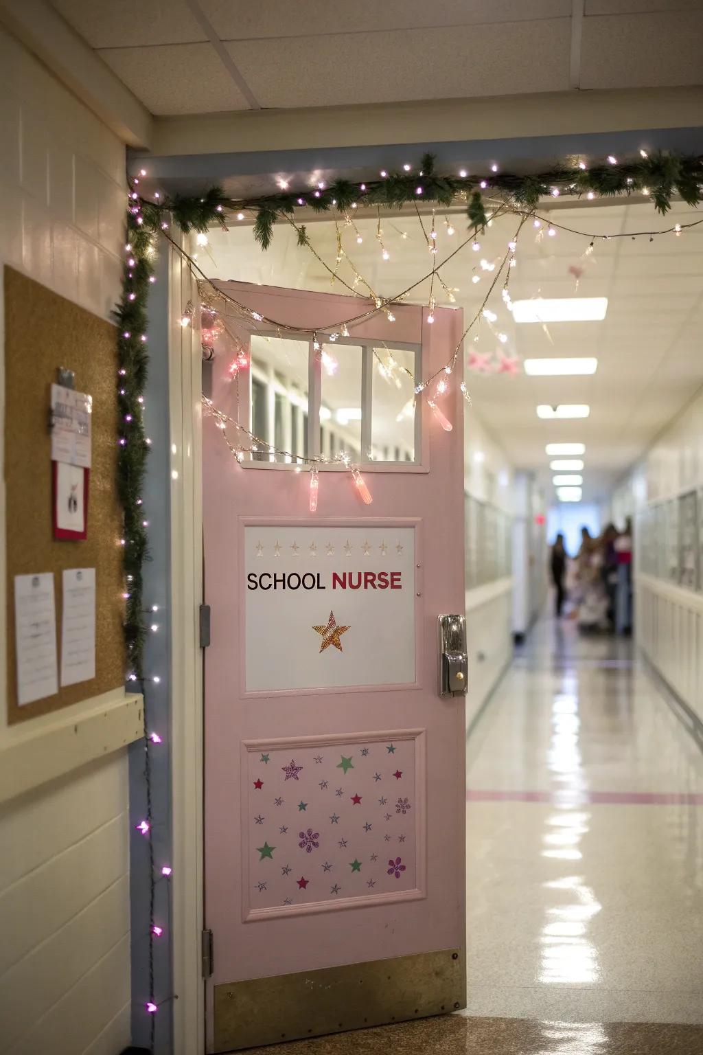 A playful school nurse's entryway showcasing delightful magical elements.