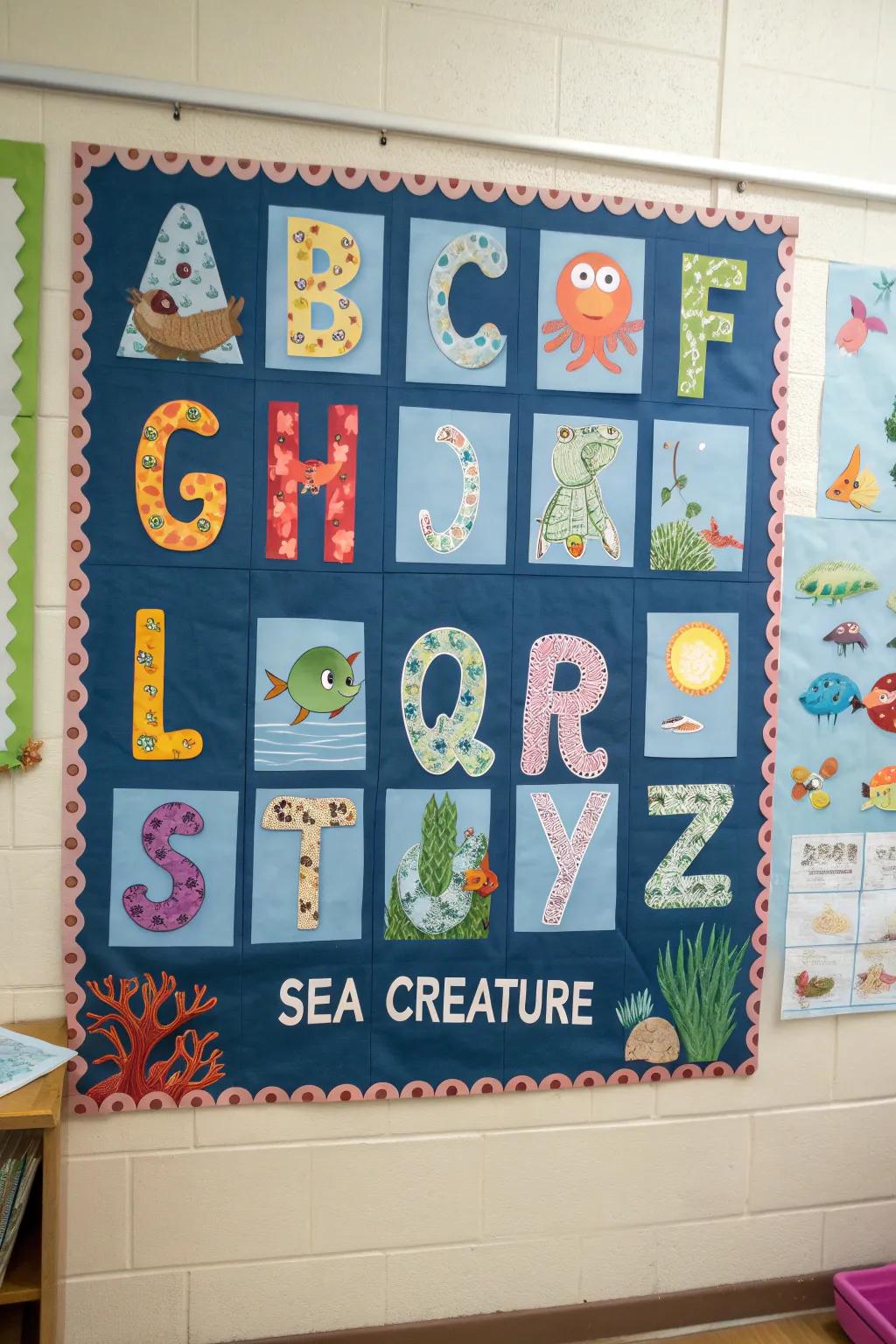 Submerge into knowledge using an ocean-themed character arrangement.