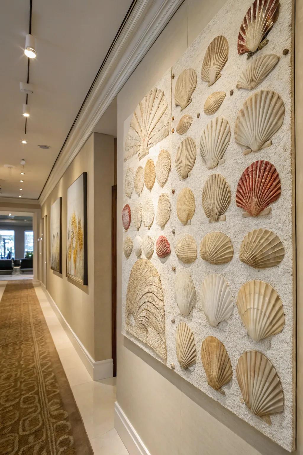 Shell wall art transforms your compilation into a stunning masterpiece.
