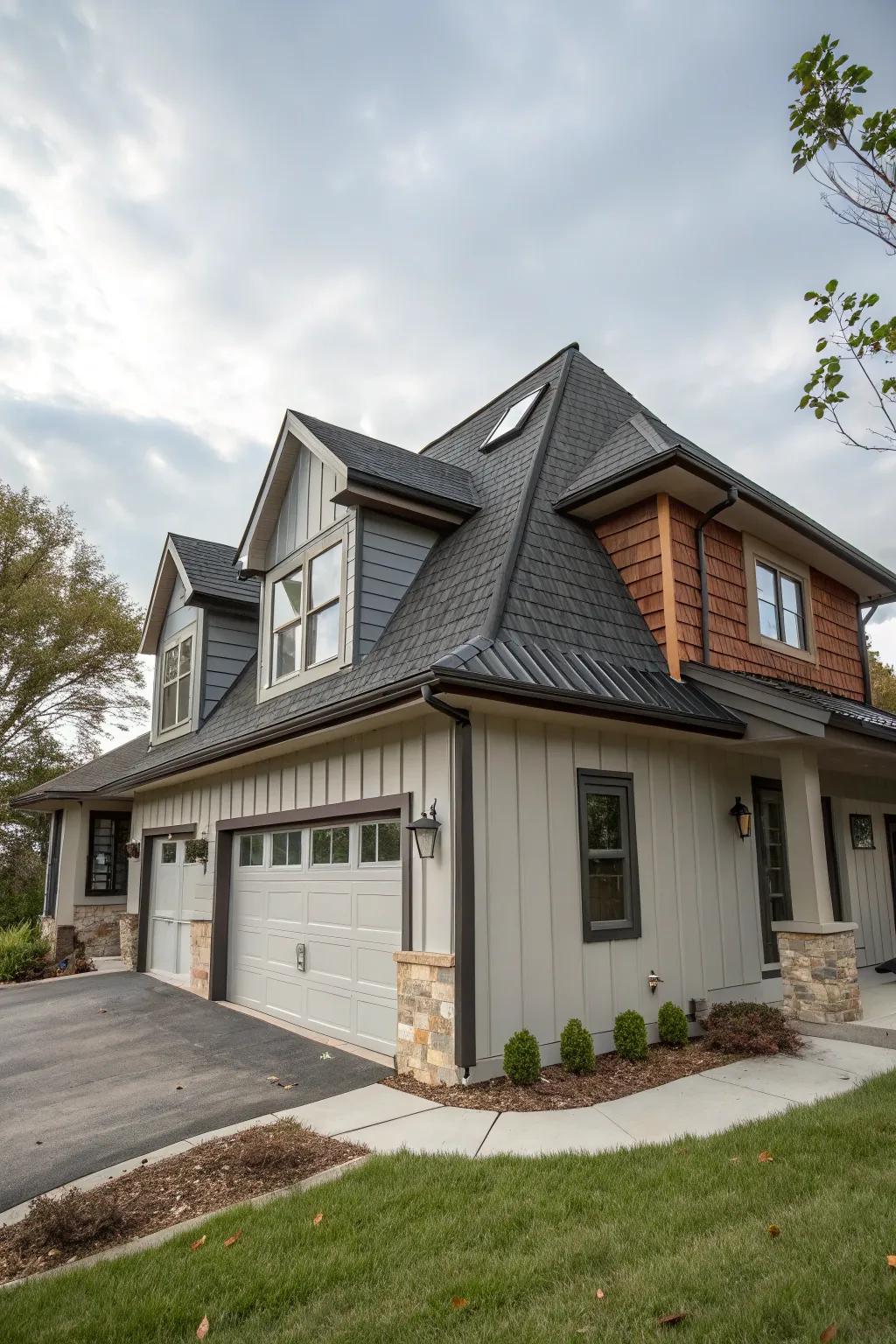 House featuring a sculpturally designed shed dormer.