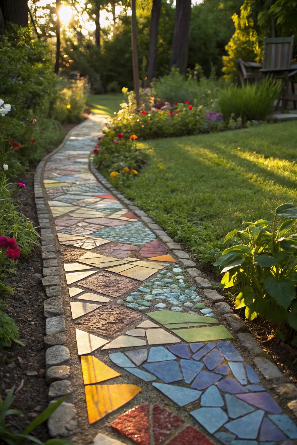 Art glass routes fashion a shimmering, vibrant walkway.