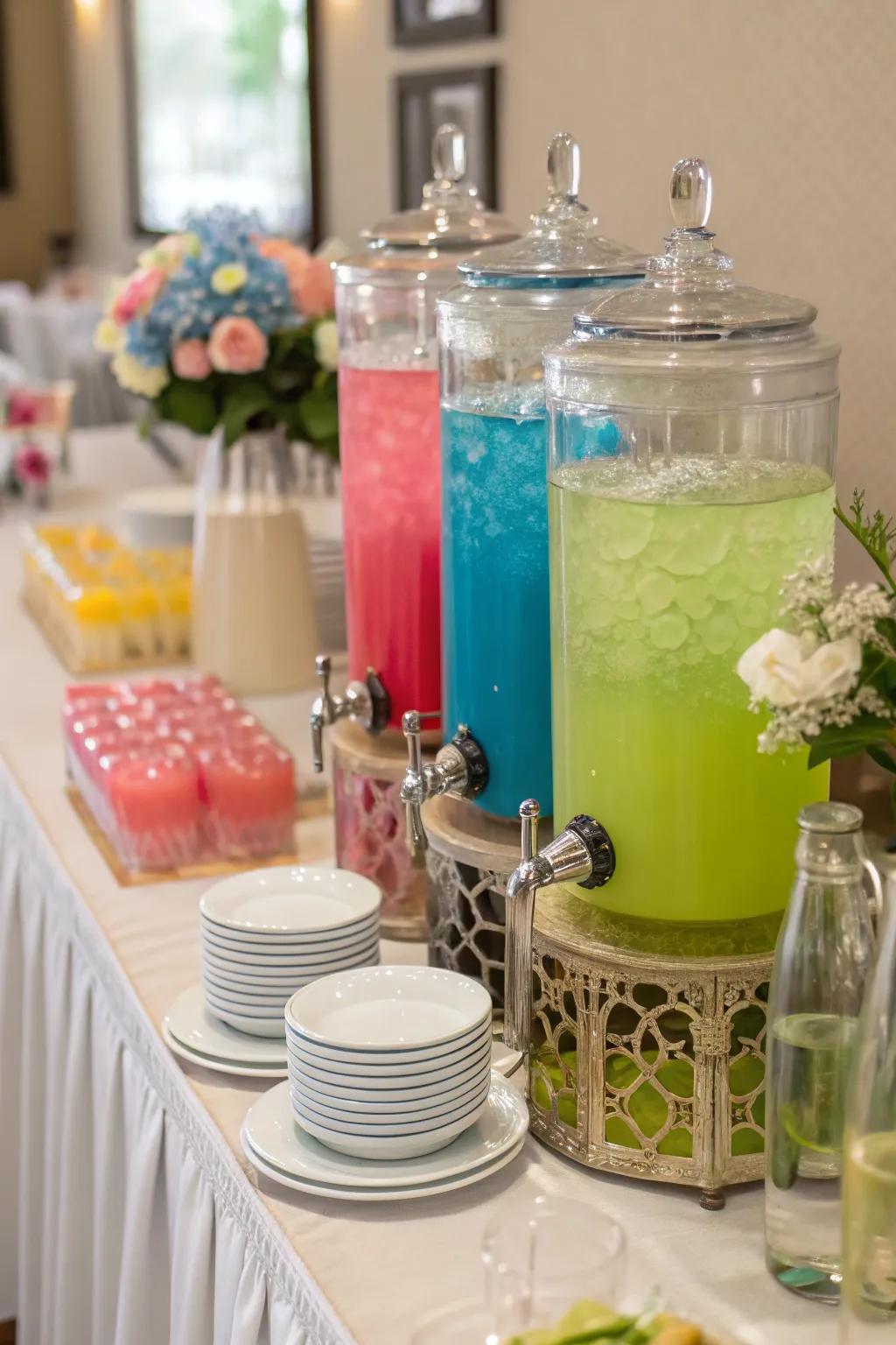 Invigorating drink stations adding color and hydration to the celebration.
