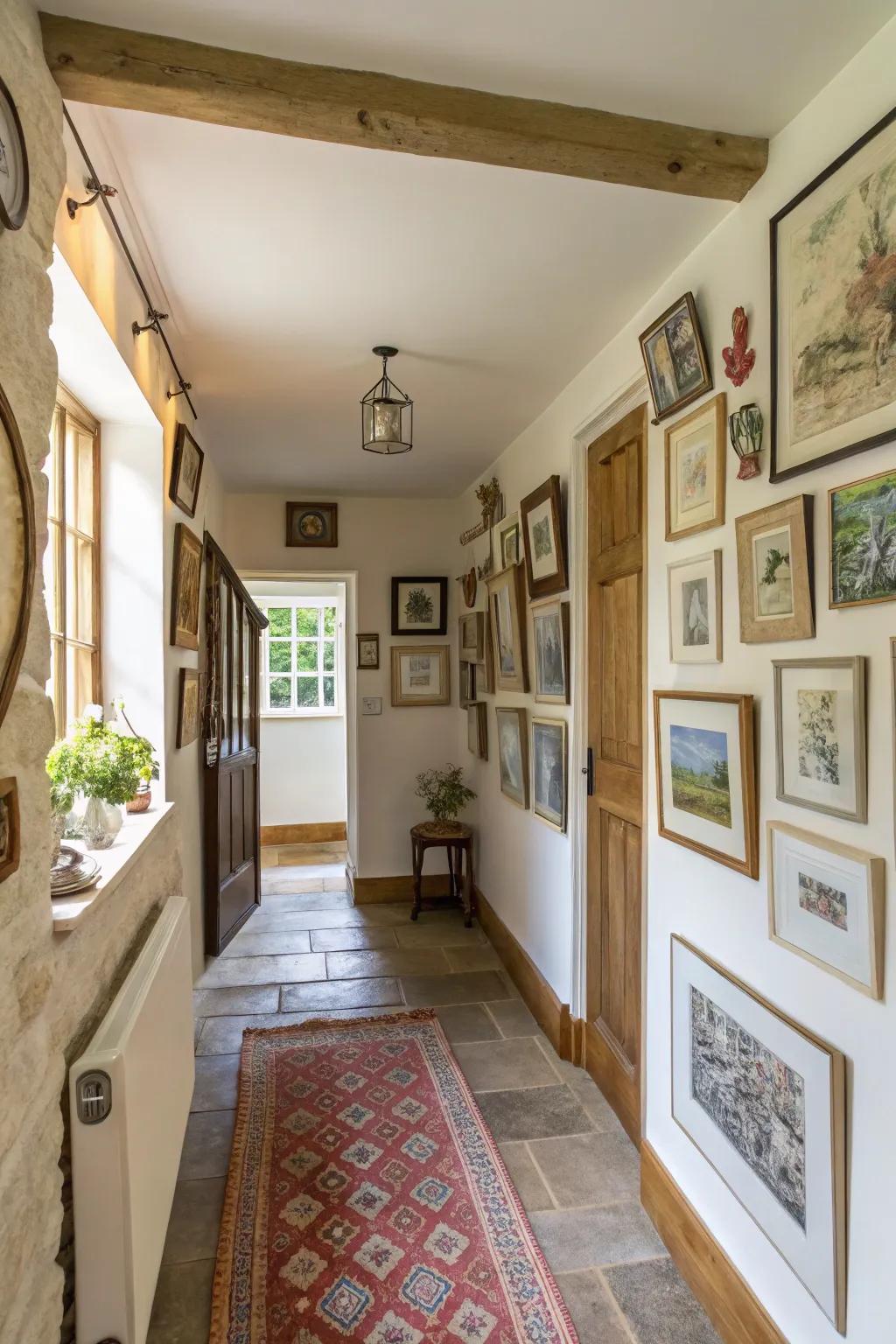 A gallery wall adds charm and interest to this hallway.