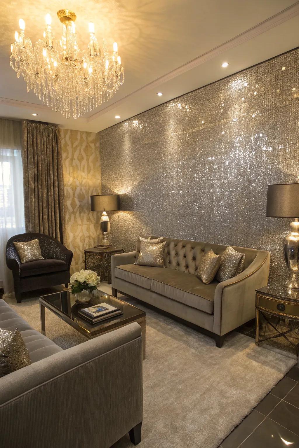 A small living room featuring metal accents for added sparkle.