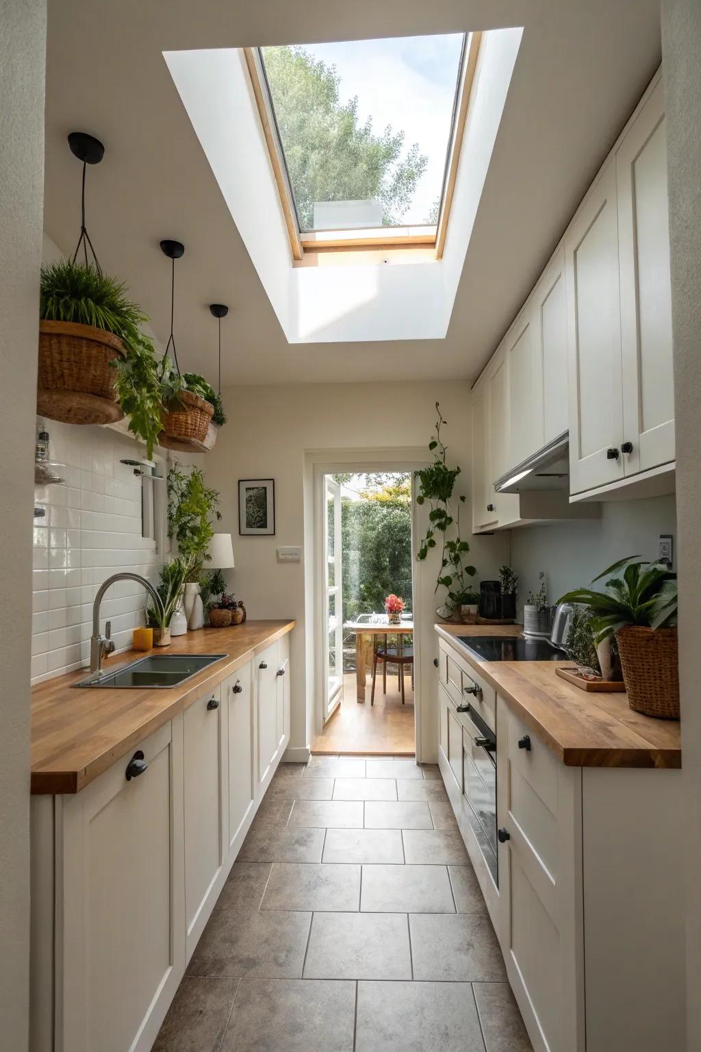 A roof window gives this kitchen a light, airy ambiance.