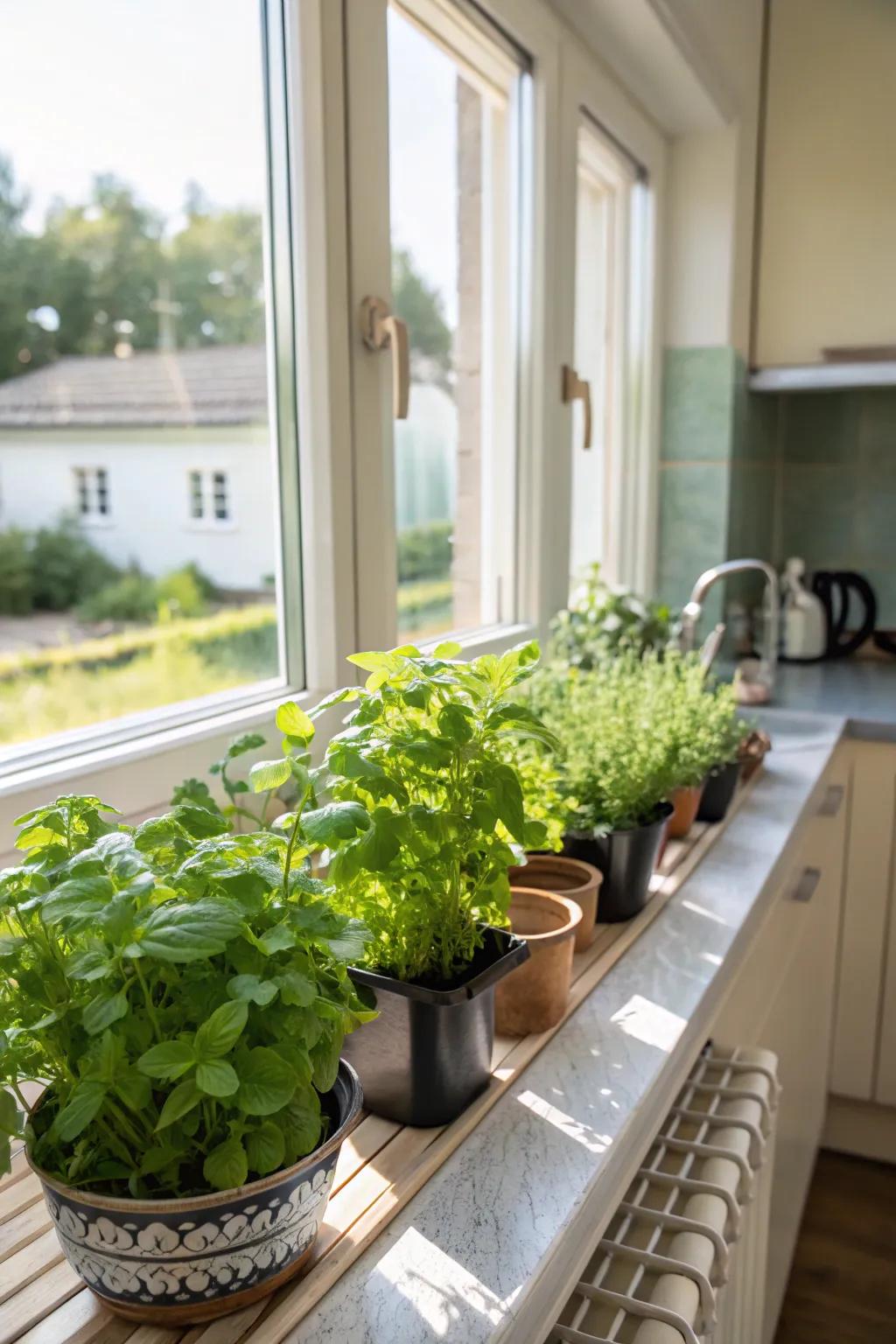 An indoor herb garden adds utility.
