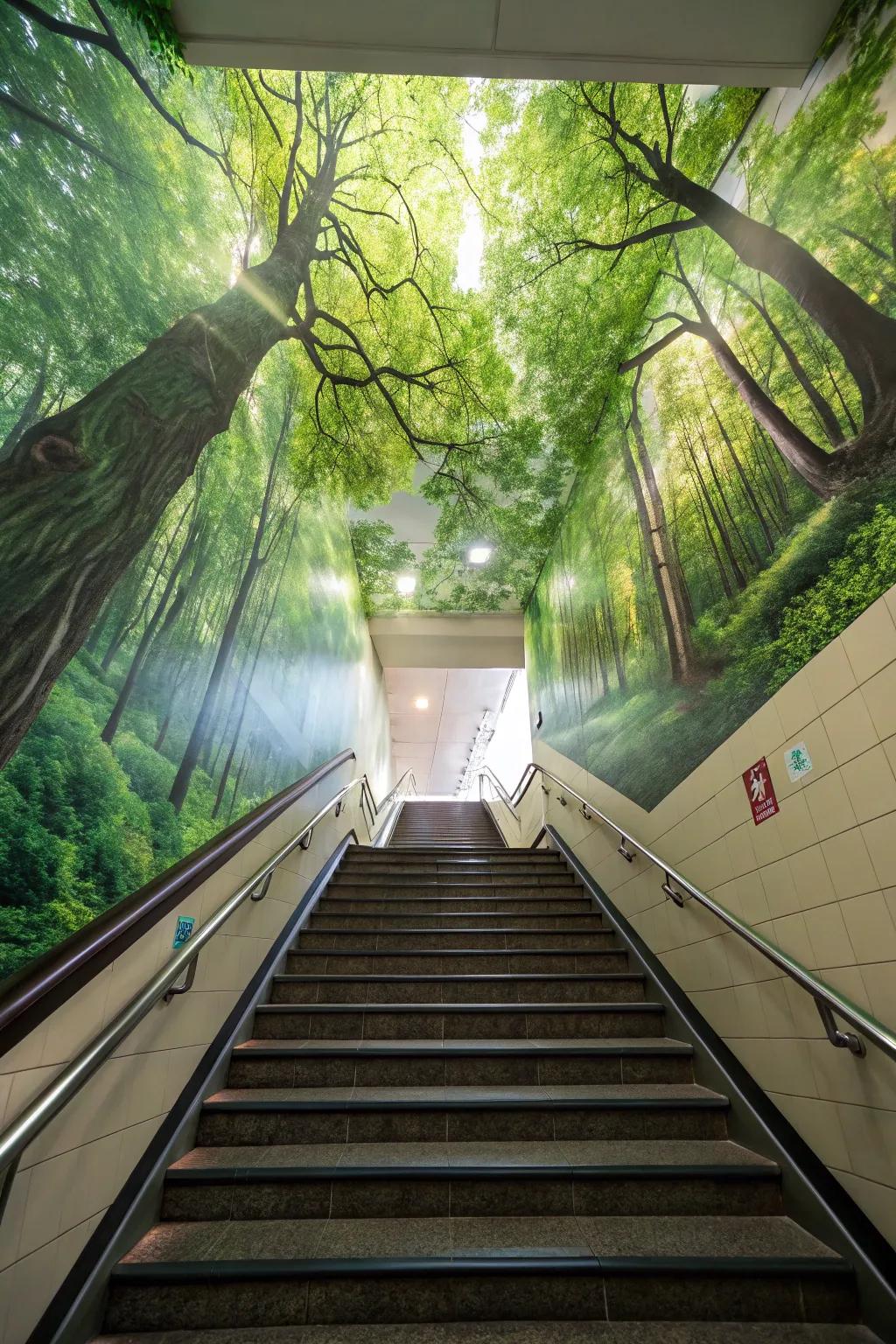 Walk through a forest canopy with this wall covering.