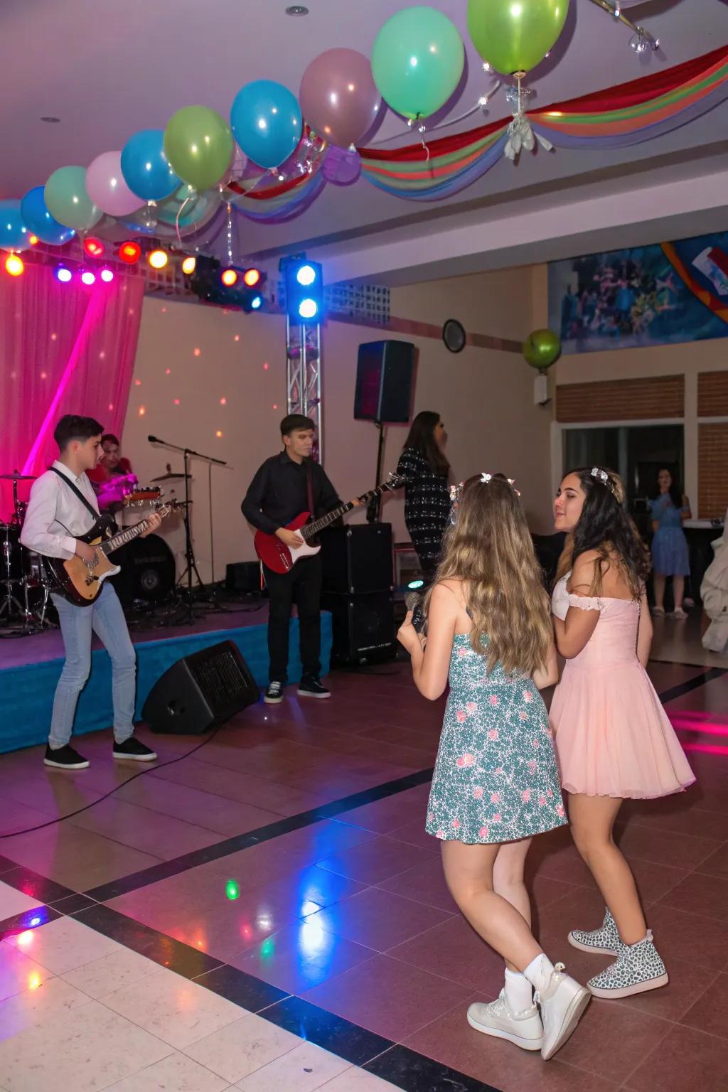 Animated sound at a vibrant sweet sixteen bash.