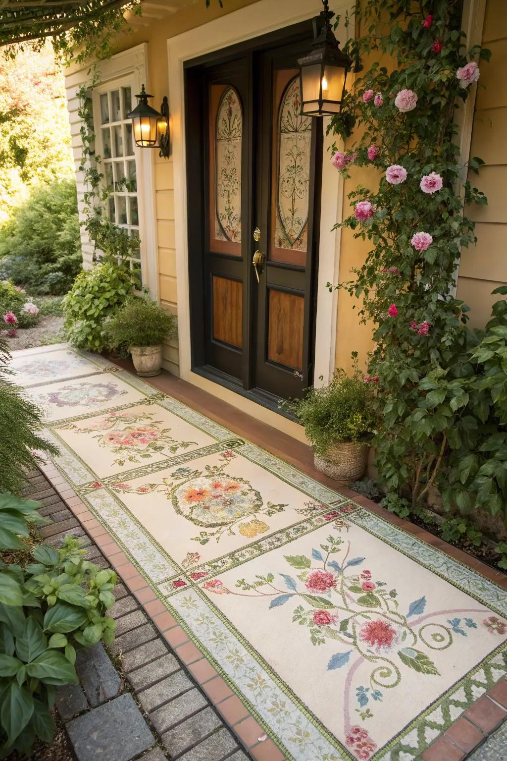 Invite guests into a garden path with floral surface designs.