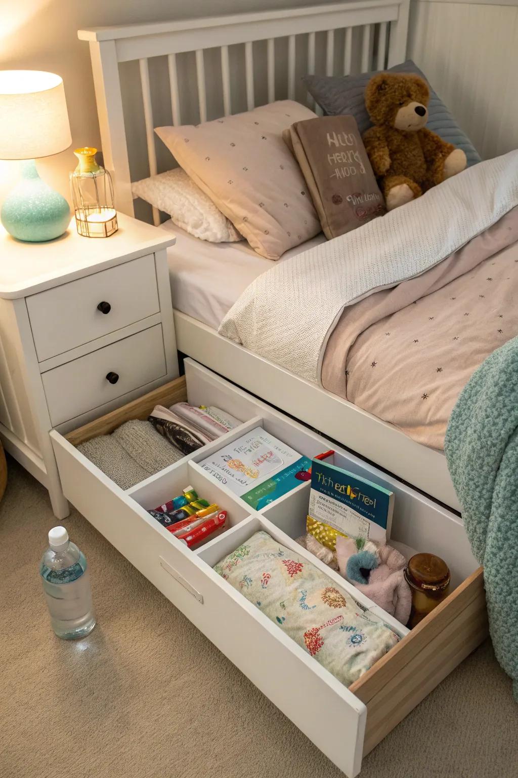 Nighttime storage solutions, ensuring organized nights.