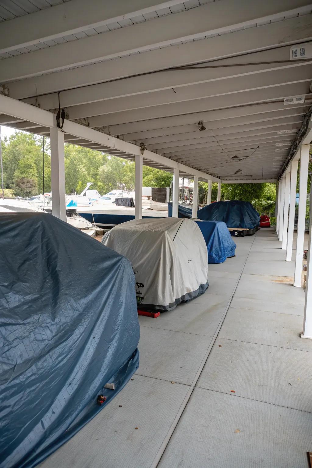Tarpaulins offer a straightforward resolution for shielding large under-deck articles.