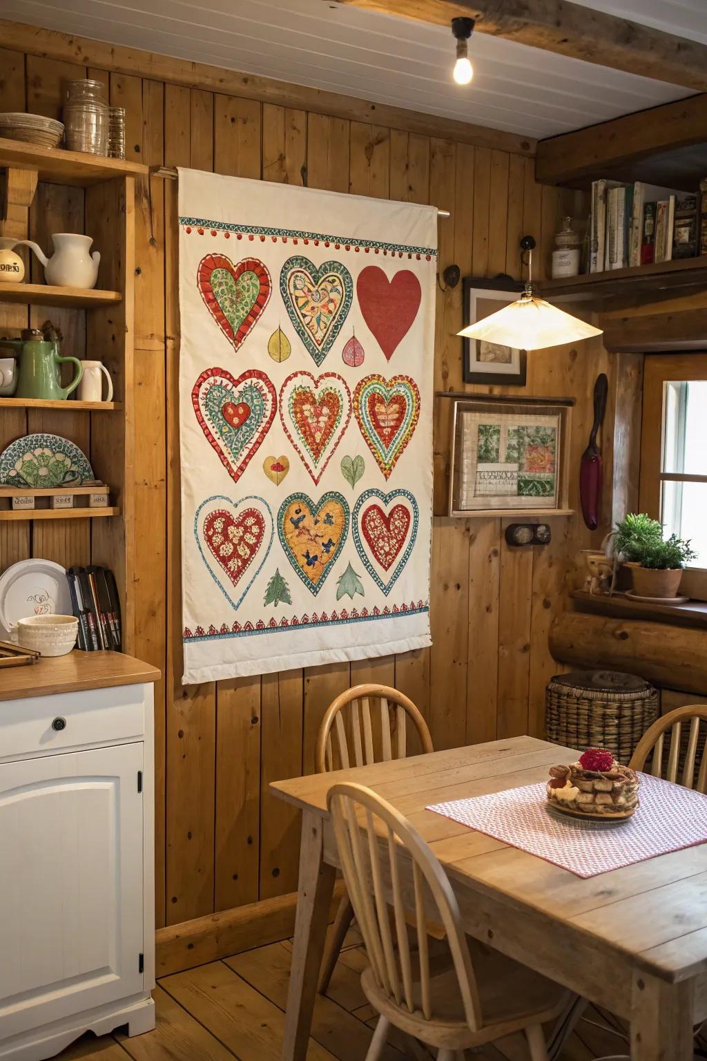 Folk art heart paintings enrich your space with comfort and tradition.