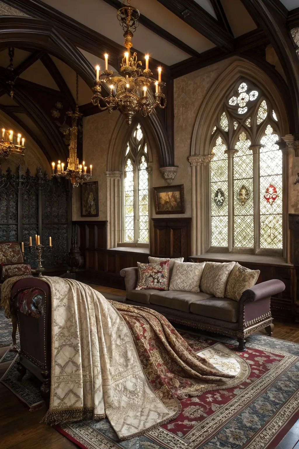 Layered textiles add texture and lavishness.