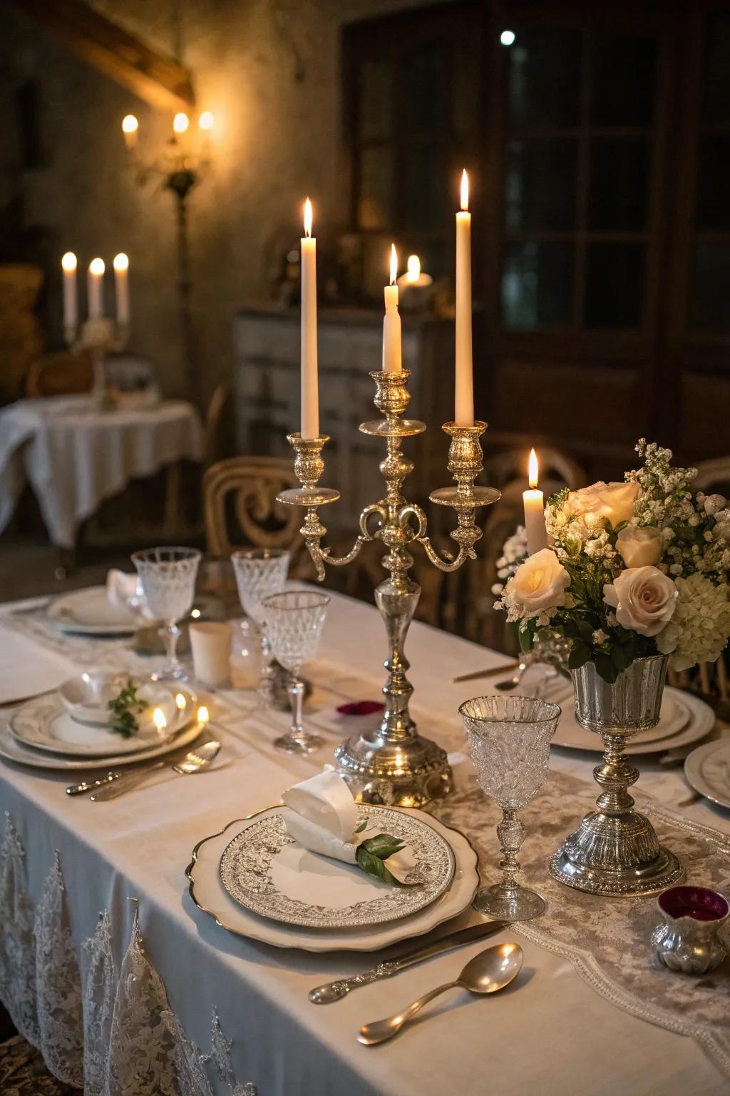 Lights and light holders create a timeless glow at retro gatherings.
