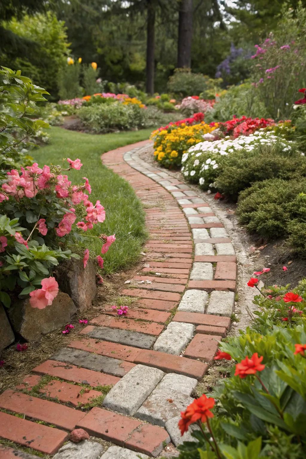 Recycled material paths are eco-friendly and unique.