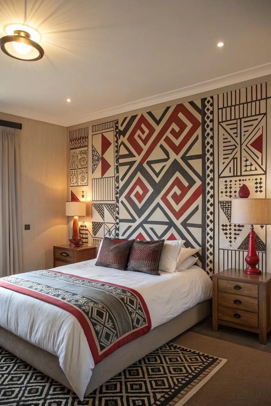 Geometric designs add a modern and energetic vibe to your bedroom.