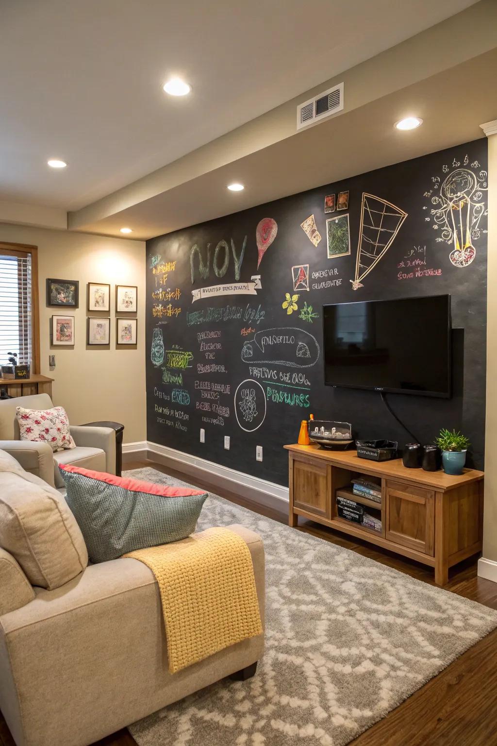 Chalkboard walls offer a canvas for creativity and interaction.