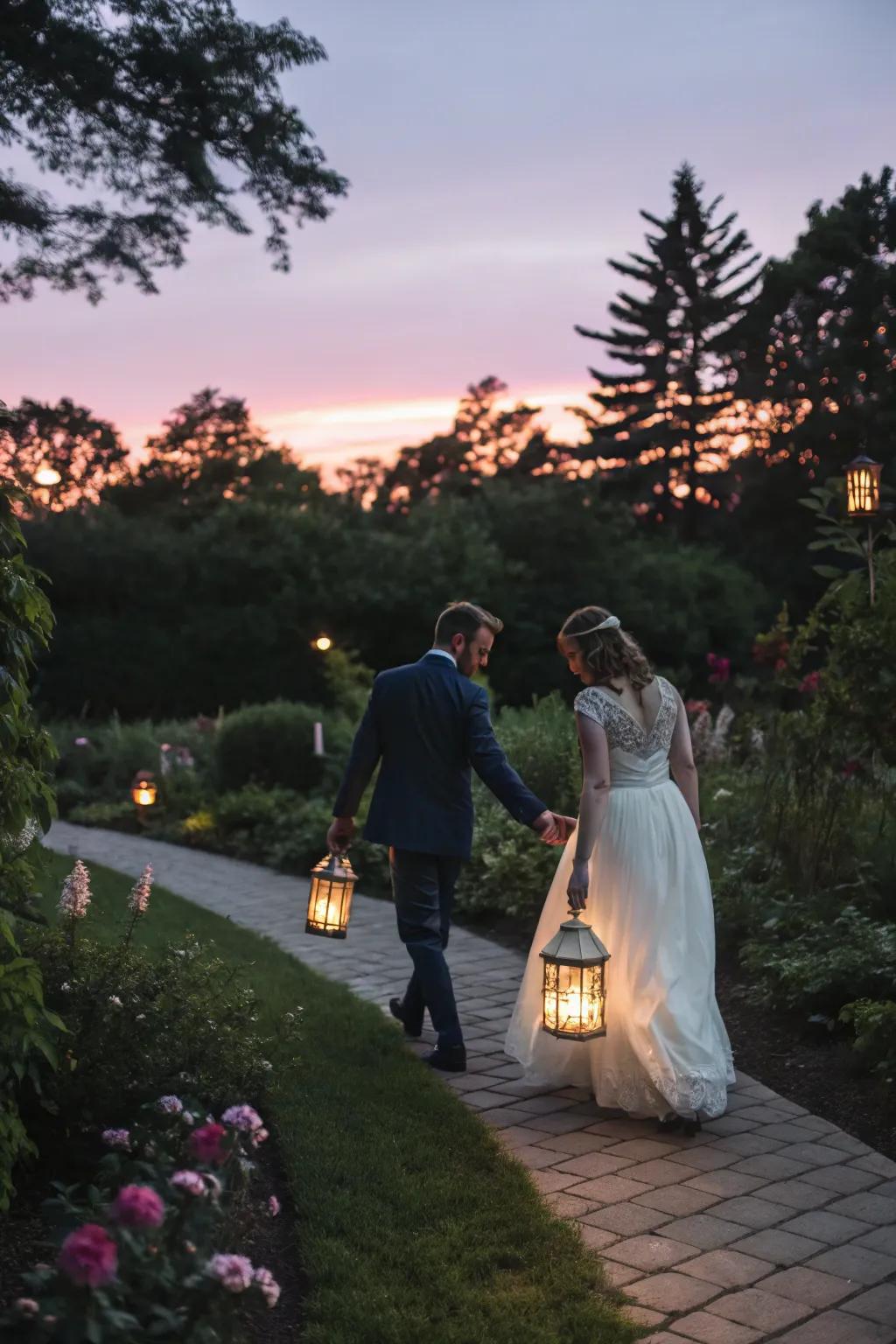 A lantern procession crafts a serene and traditional entrance.