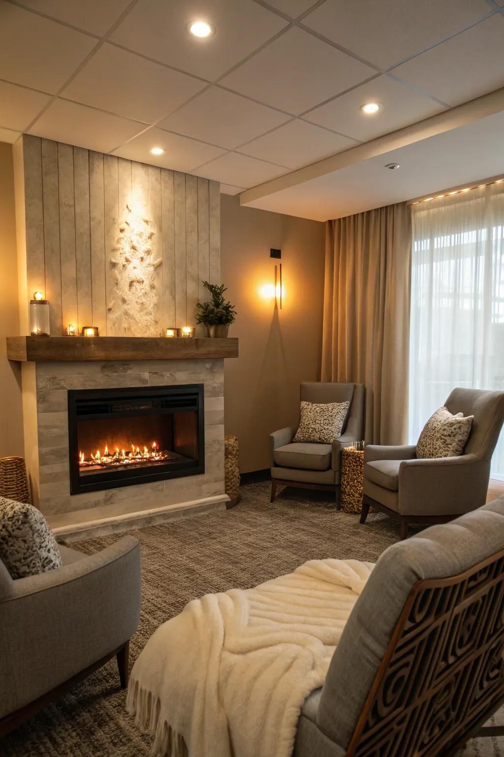Warm embrace: A fireplace to gather comfort and warmth.