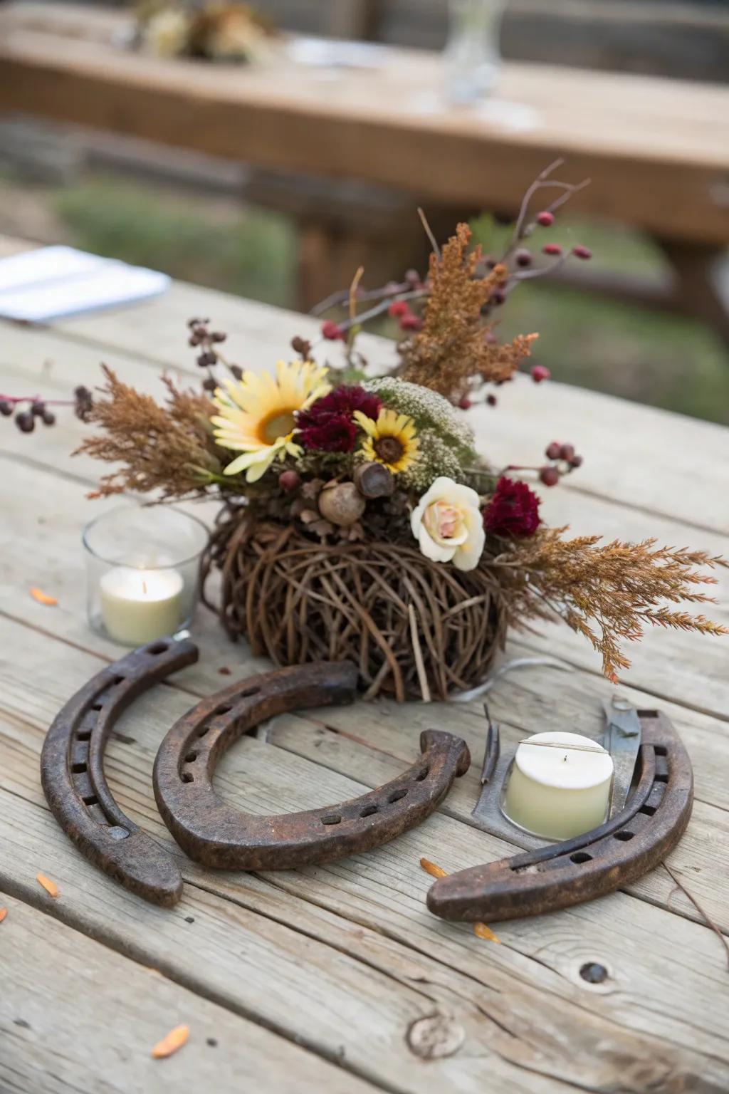 Horseshoes feature a touch of country luck and Western spirit for your table decor.