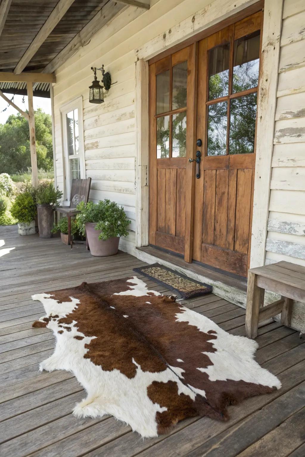 A steer hide mat contributes bold western flair.