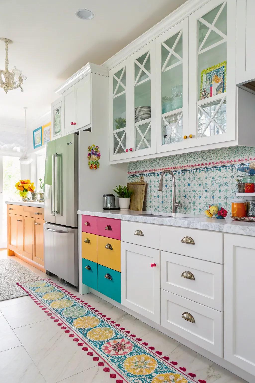 Bold enamel adornments adding a lively pop of color.