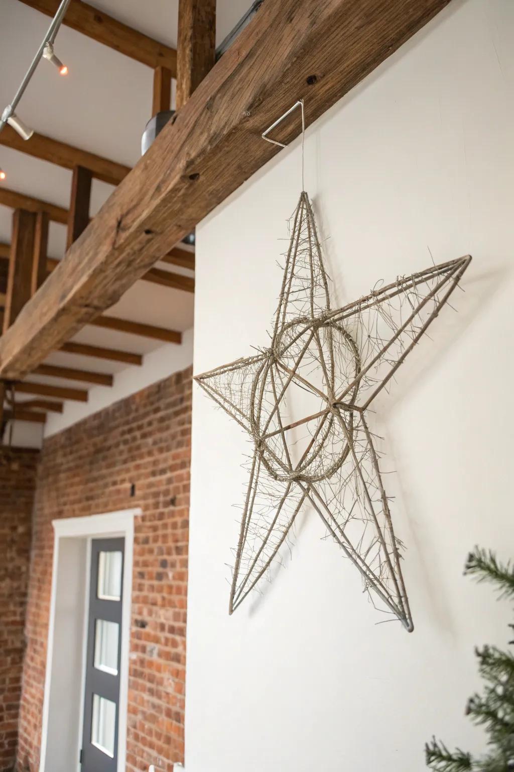 An industrial chic metal star wreath for a modern aesthetic.