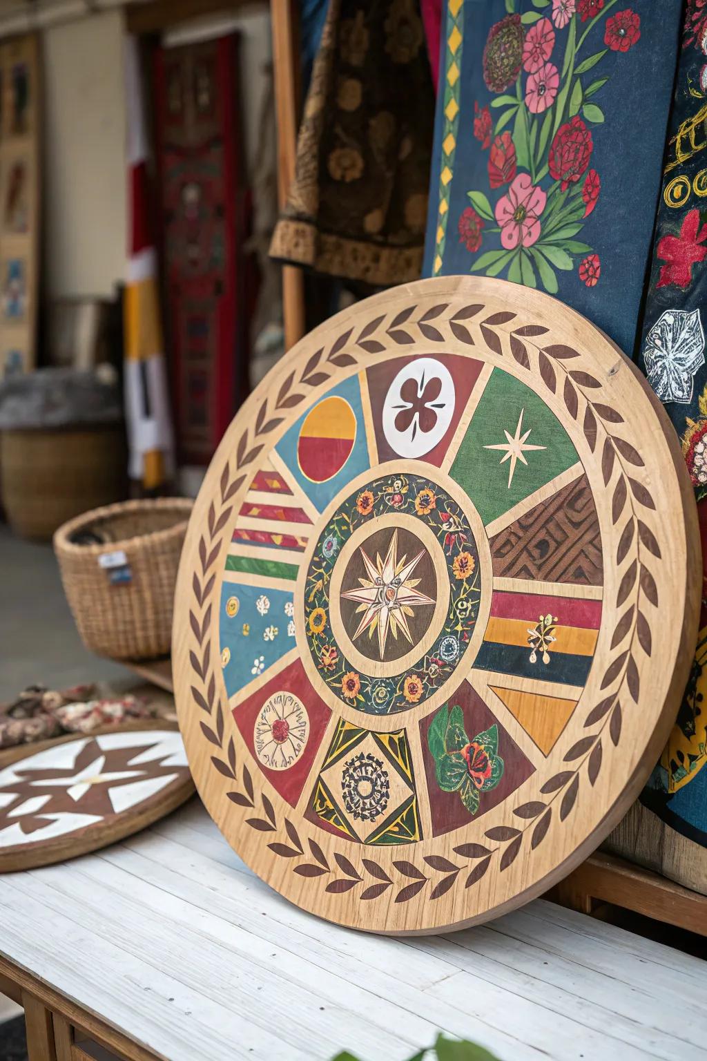 Celebrate cultural diversity with globally inspired wood circle art.