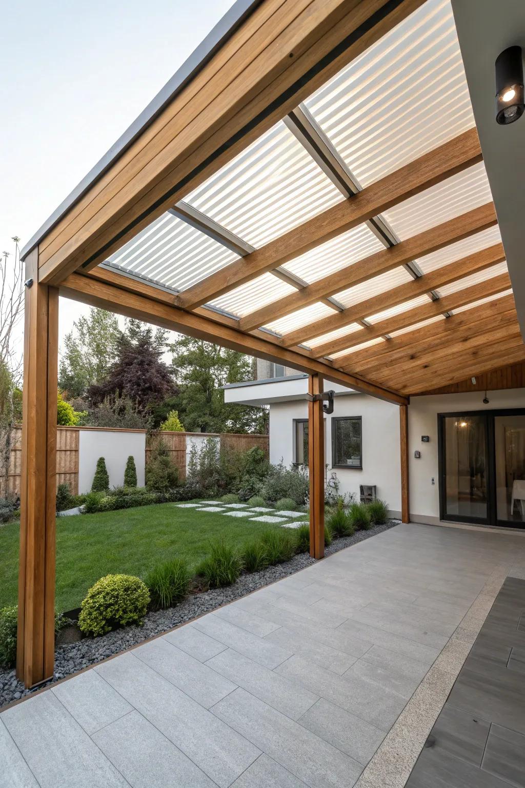 A contemporary retractible ceiling offering flexible shade.