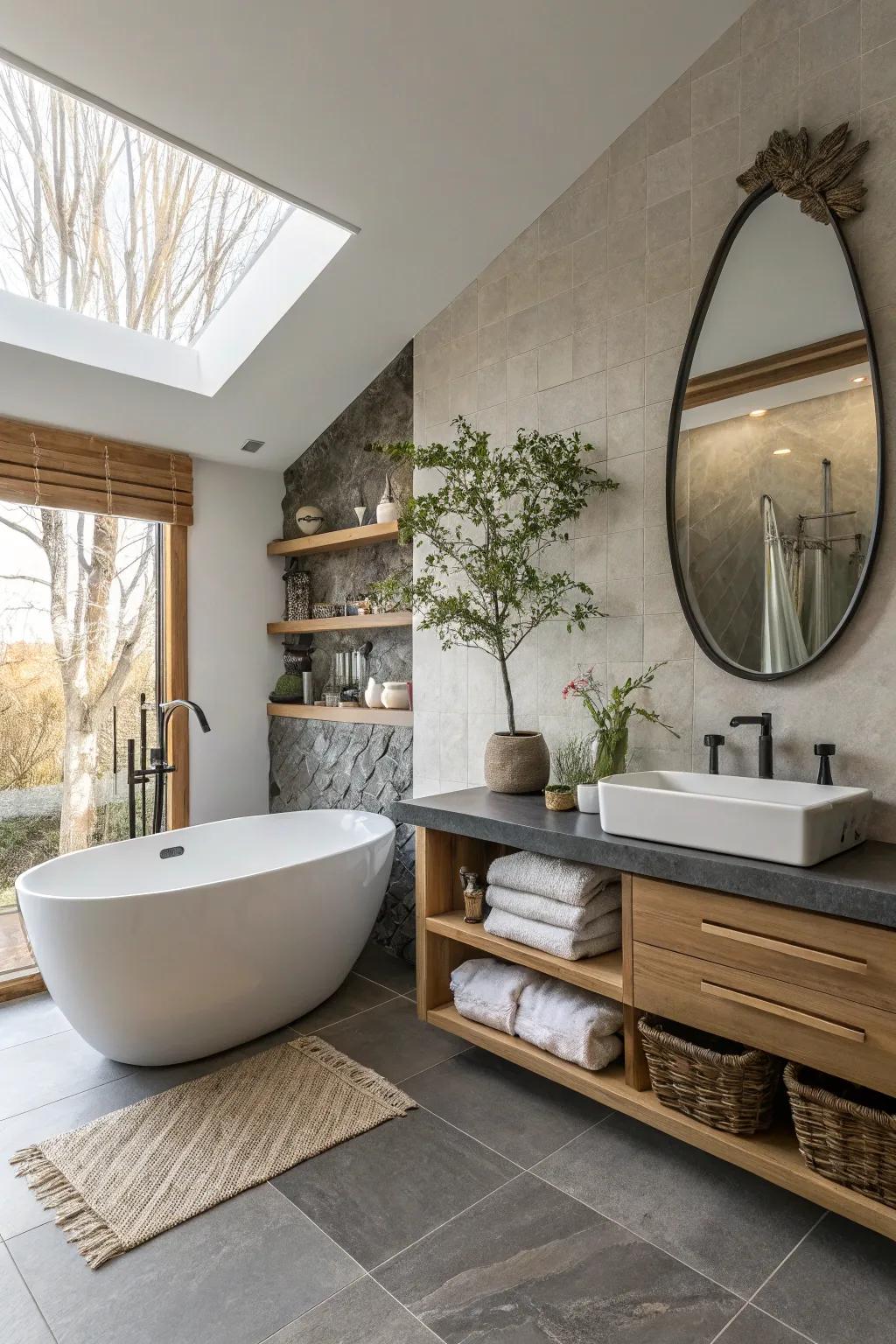 Unevenness adds a vibrant and unexpected element to a zen bathroom.