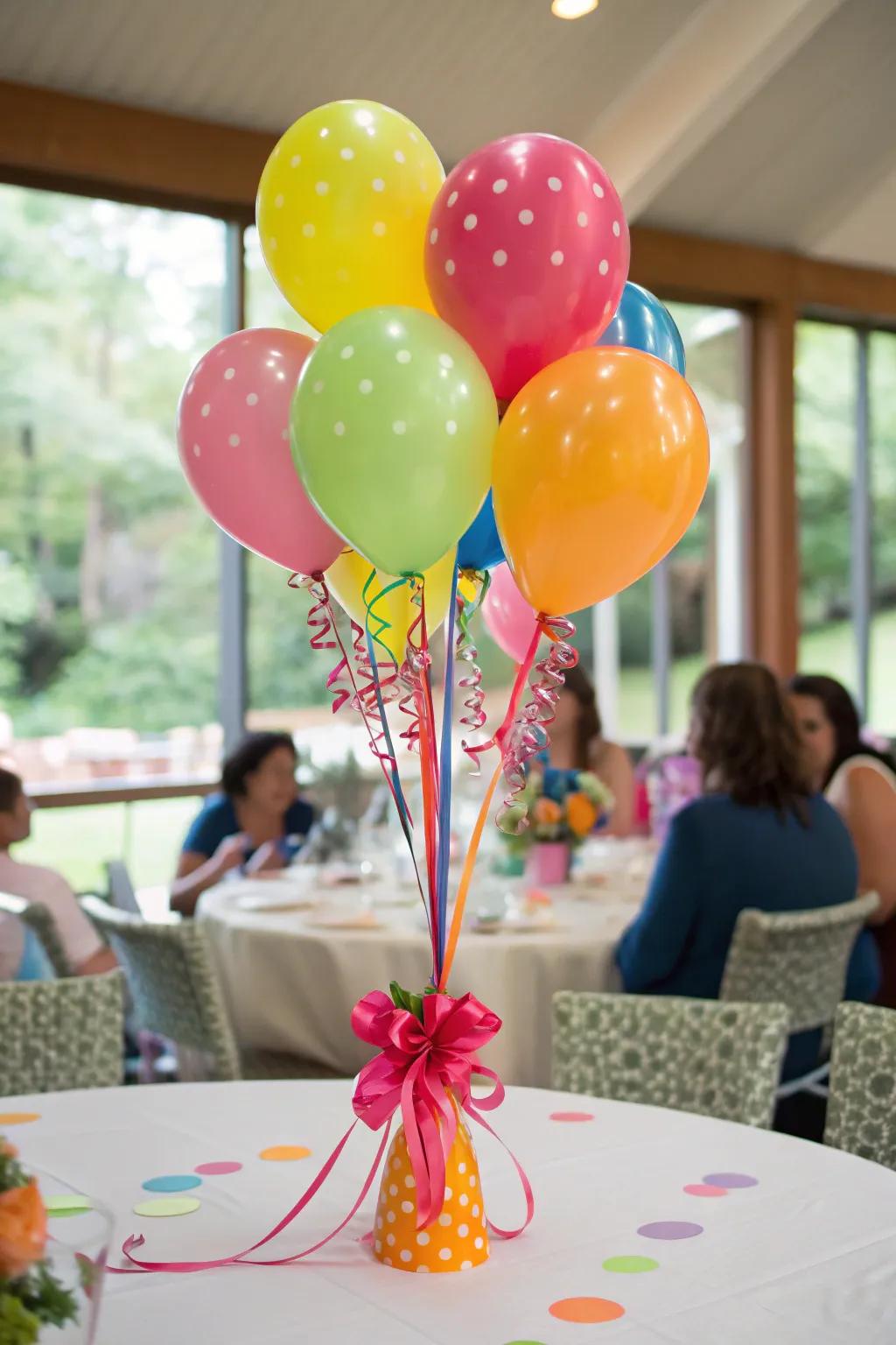 A fun balloon centerpiece that brings joy to the birthday festivities.