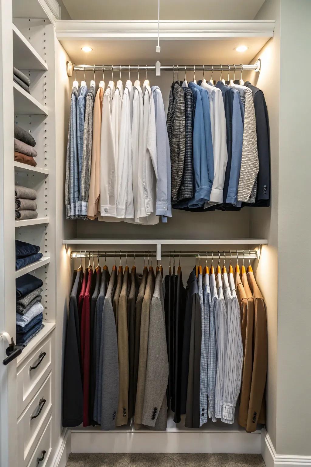 Amplify storage with tiered hanging rods.