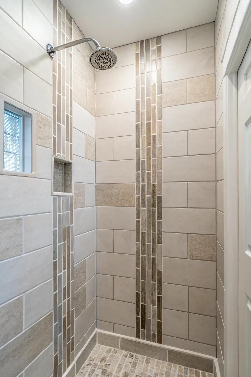 Vertical tiles bring a sense of height and sophistication to a small shower area.