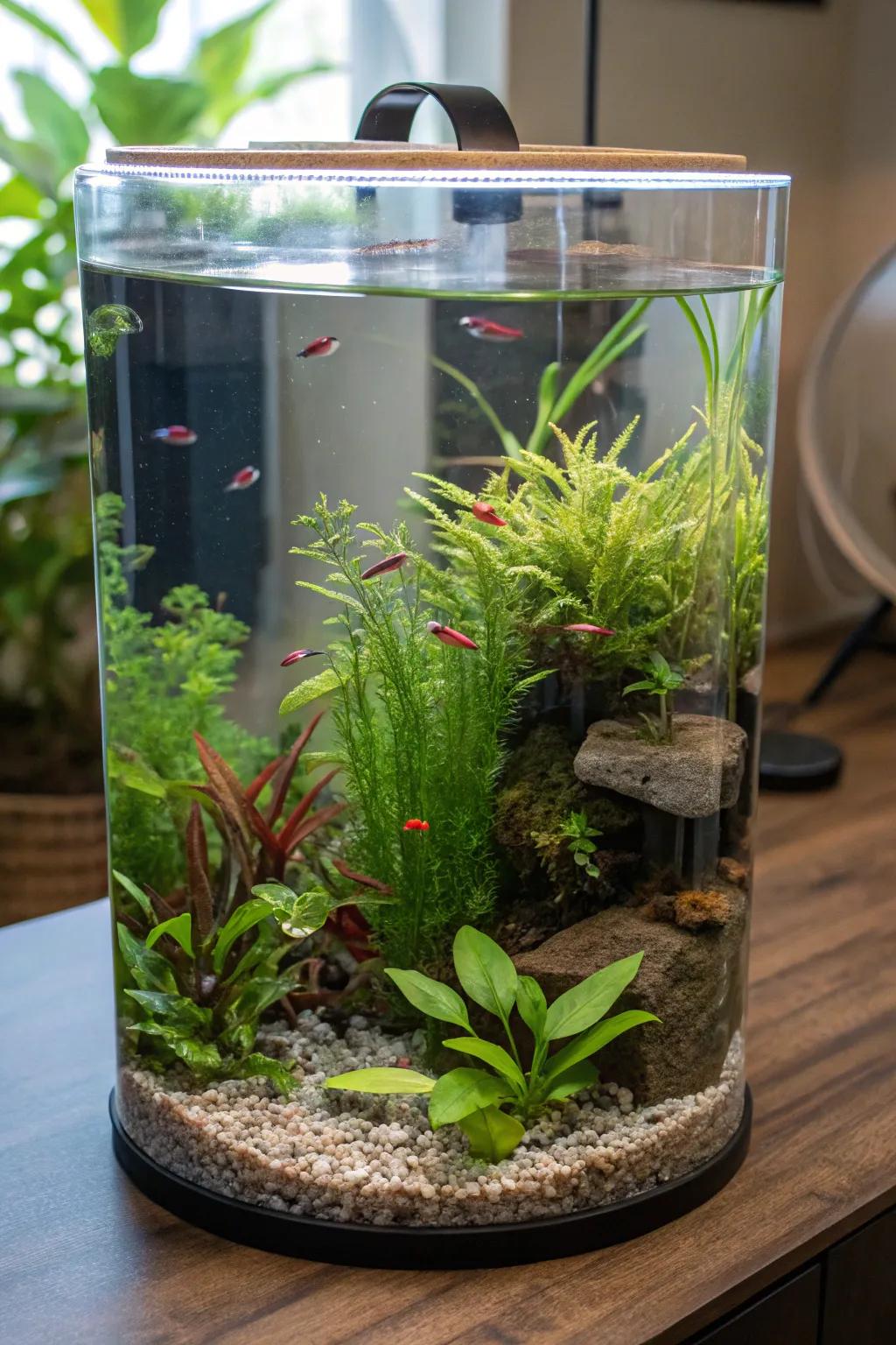 An water-based sanctuary showcasing vibrant water vegetation and fish.
