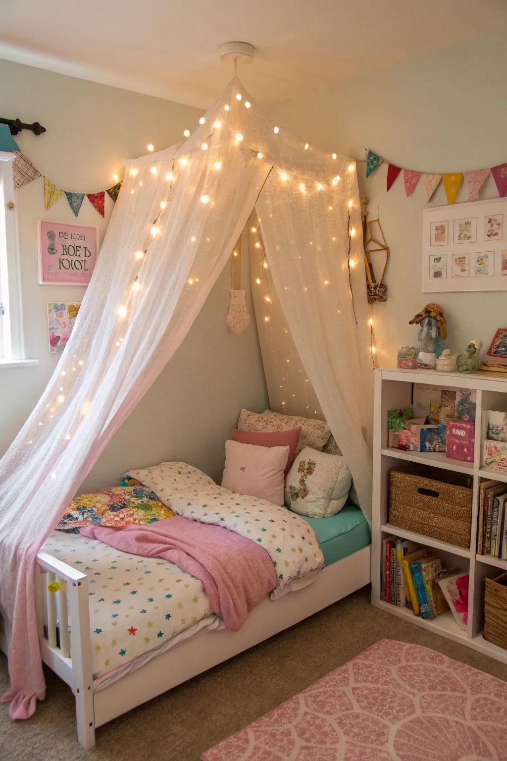 A fun canopy bed that makes going to bed a magical time.