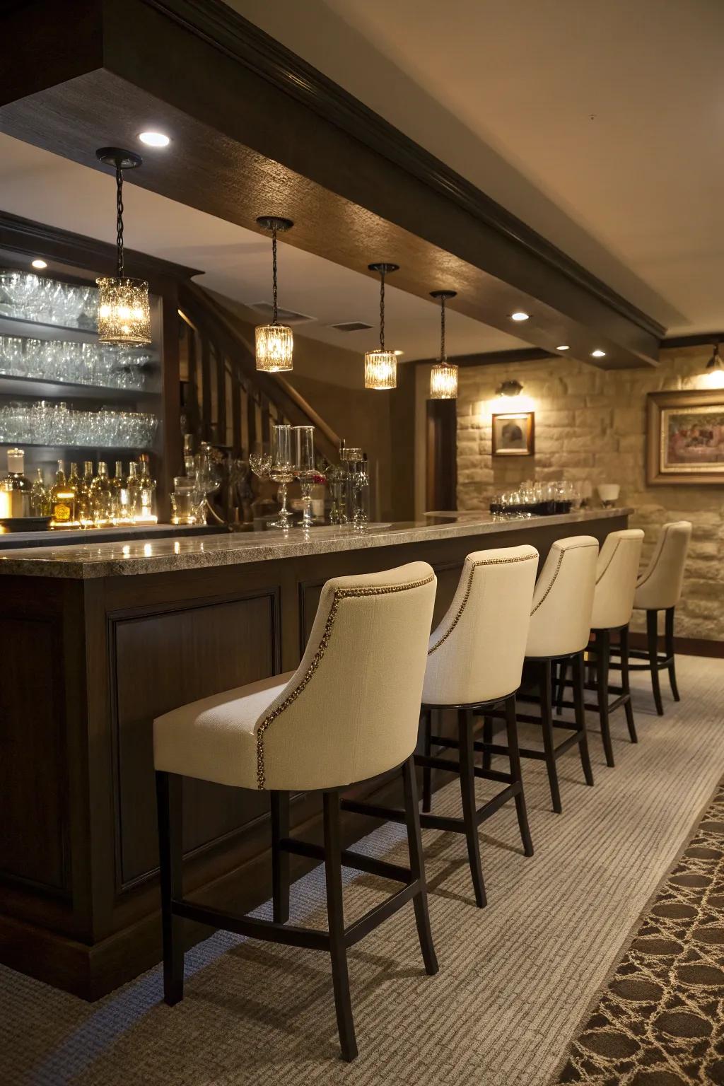 Improve your entertaining space with a sophisticated home bar arrangement.