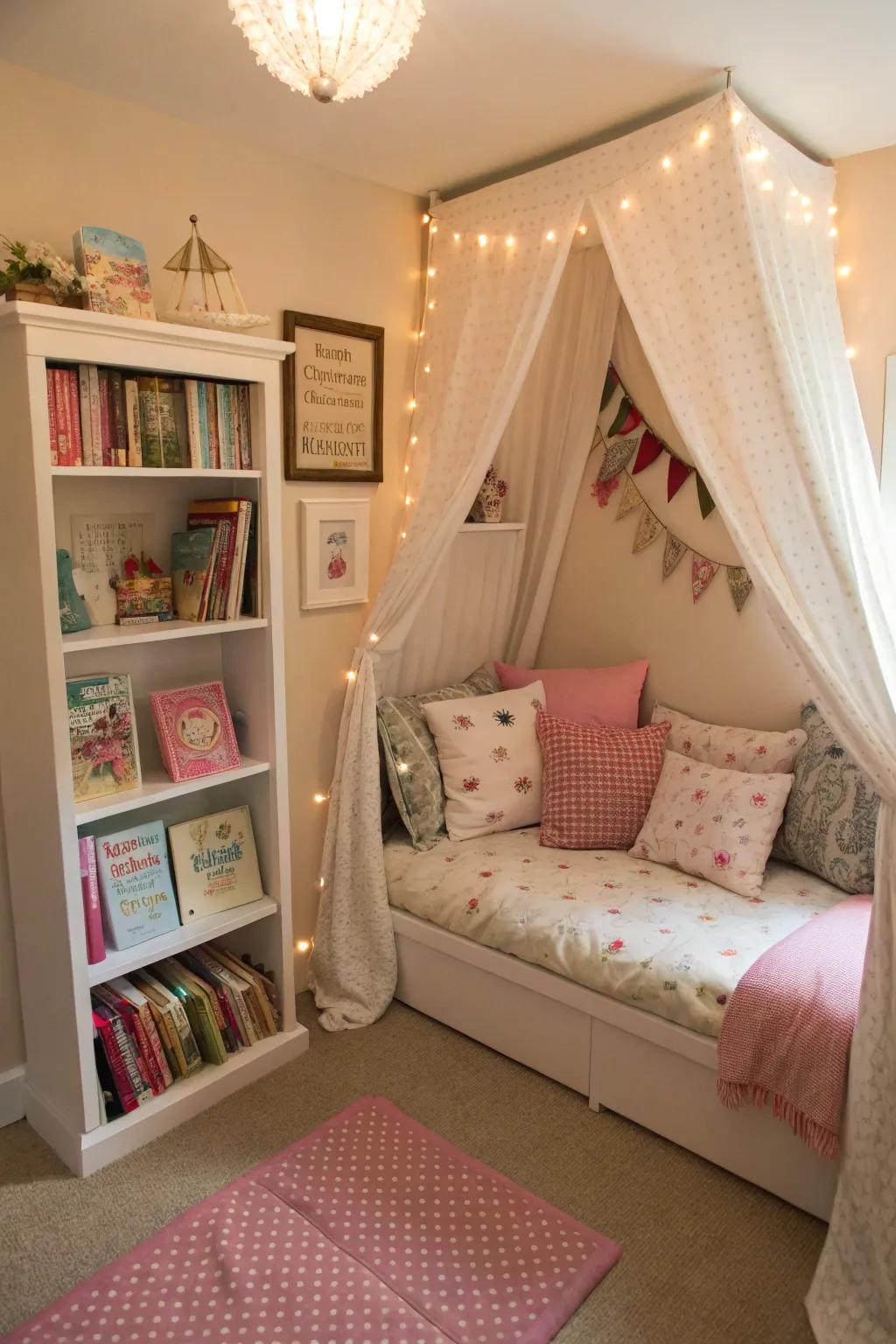 An inviting reading nook inspires young readers to discover new stories.