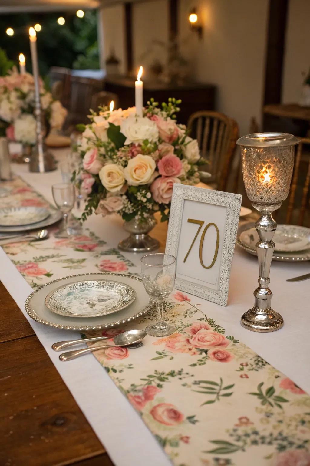 An elegant table arrangement that’s just right for a 70th birthday.