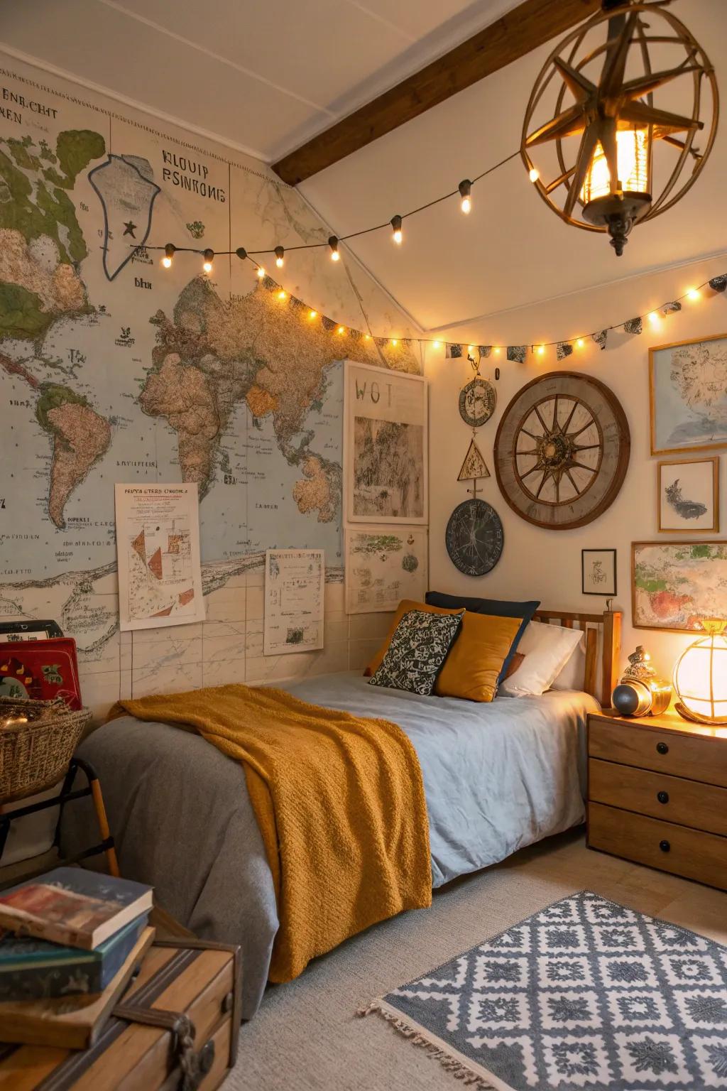 Cultivate a sense of exploration with a travel-themed bedroom.