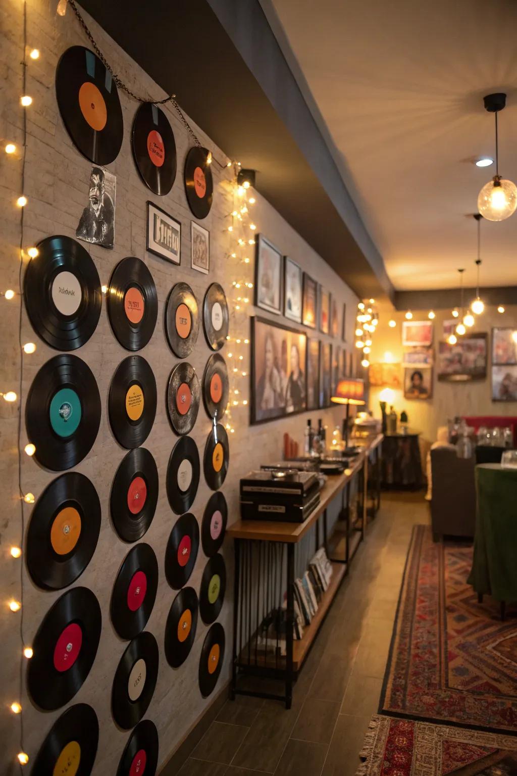 Vinyl records establish a nostalgic backdrop ideal for an 80s celebration.