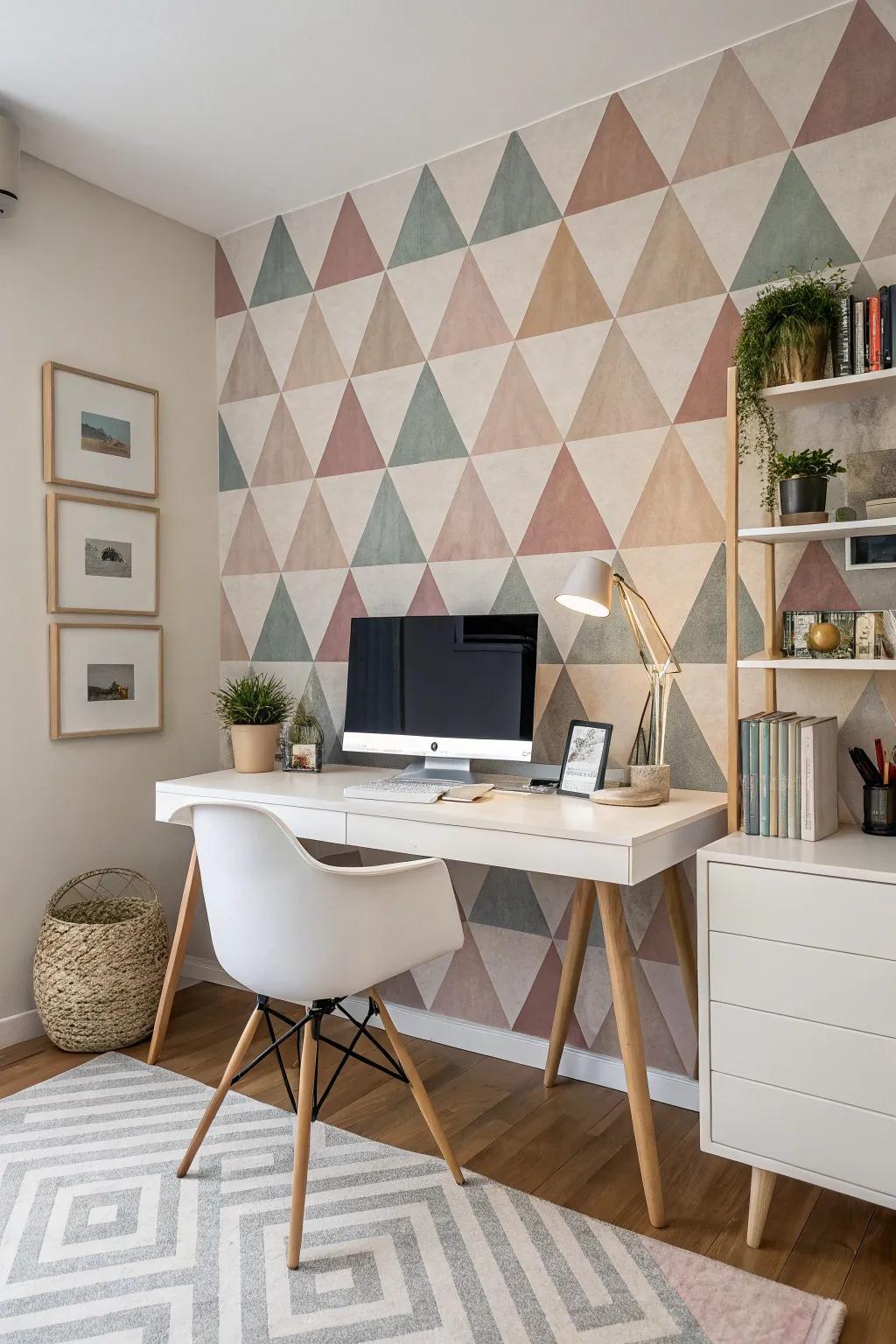 Geometric designs enhance the modern appeal of the home office.