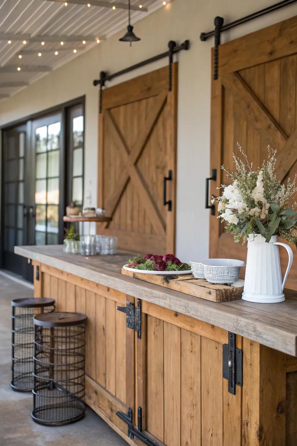 Country warmth meets modern elegance in this inviting bar arrangement.