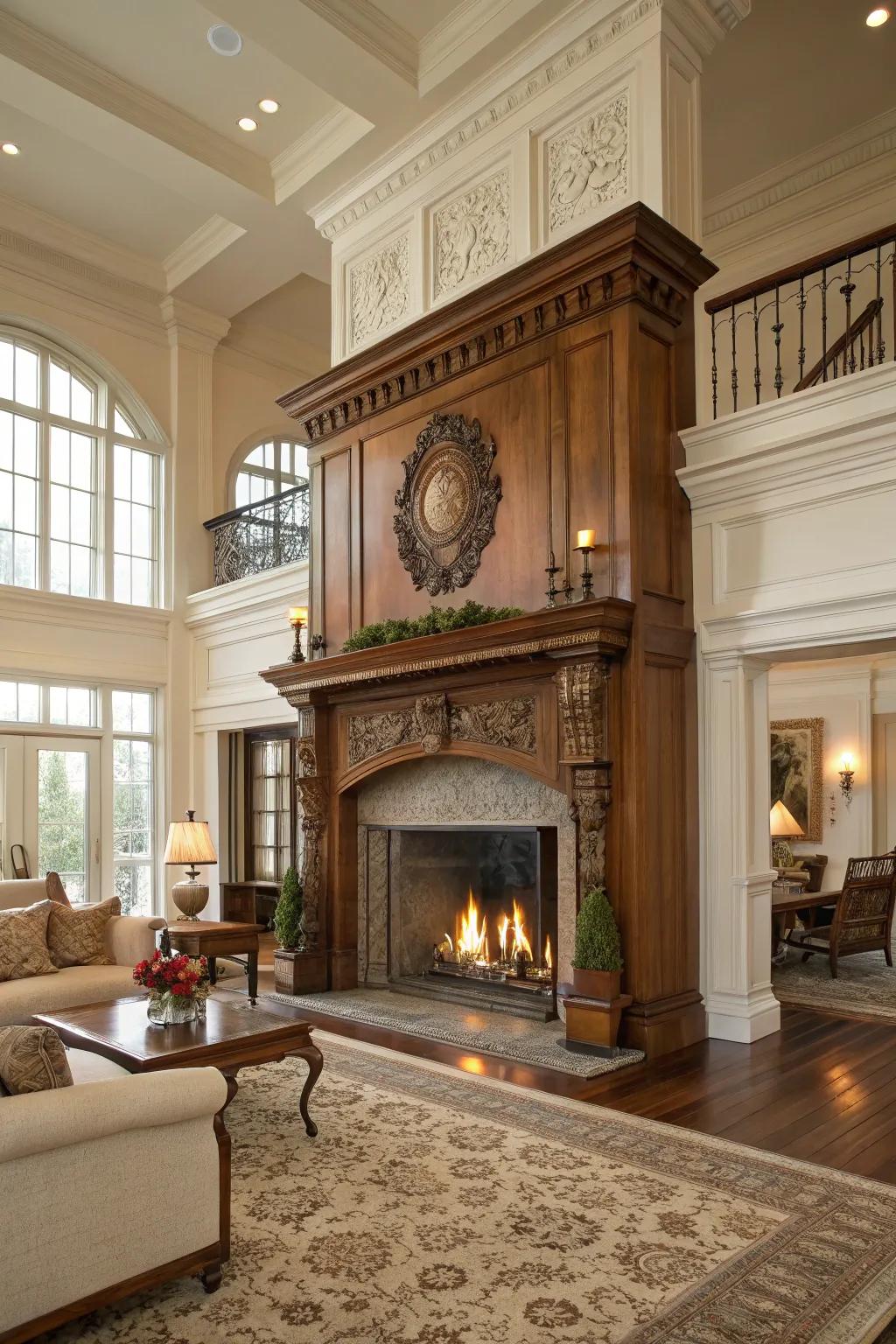 A stunning fireplace as the comfortable center point in a colonial living area.