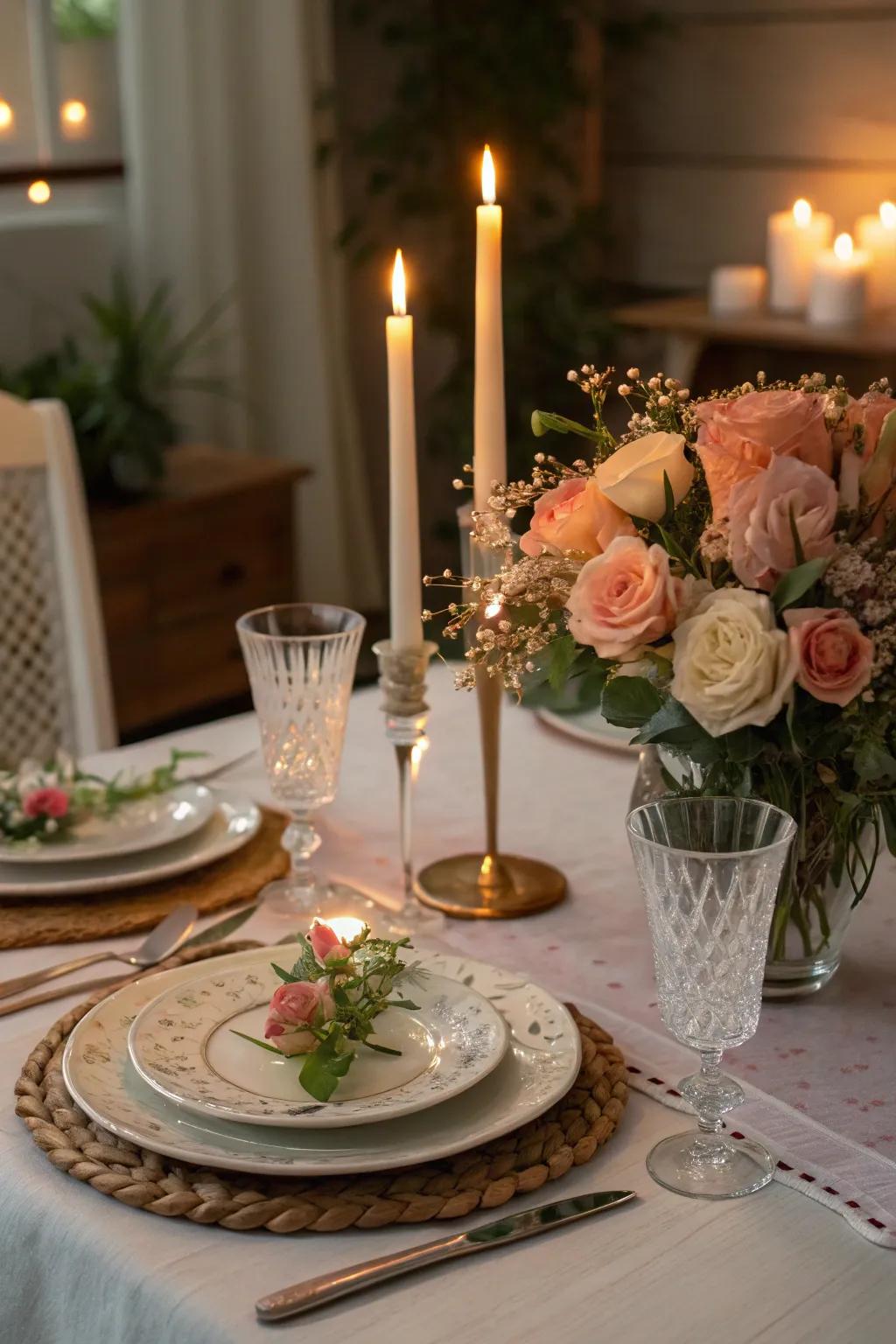 Establish a cozy ambiance with an illuminated supper.