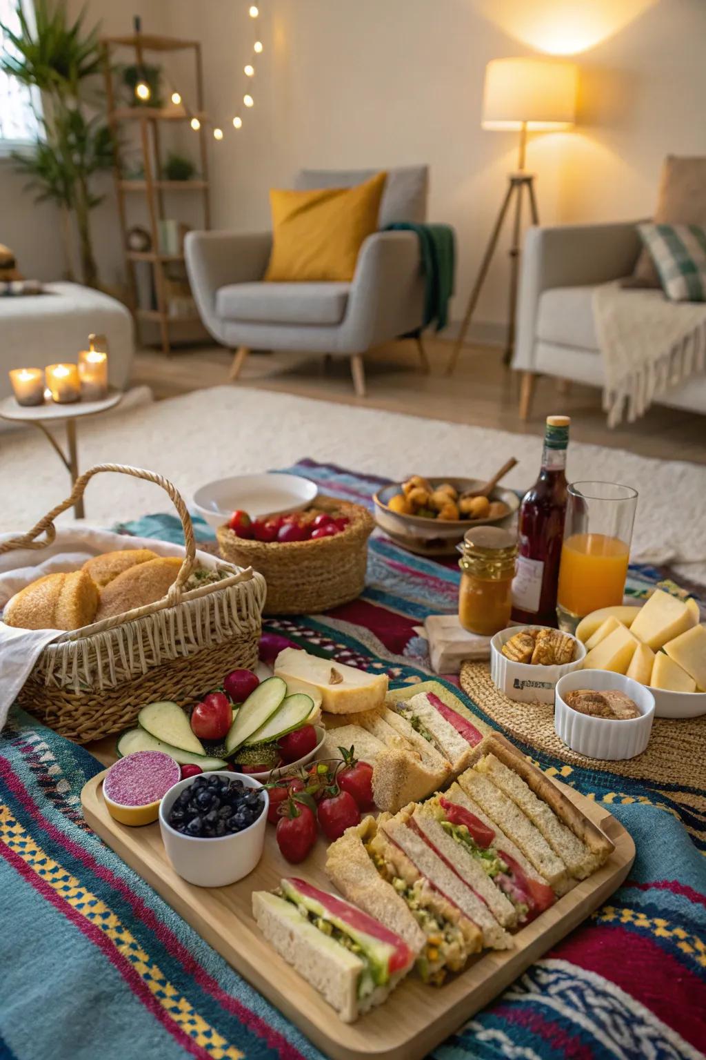 Welcome the beauty of the outdoors with an attractive indoor picnic.