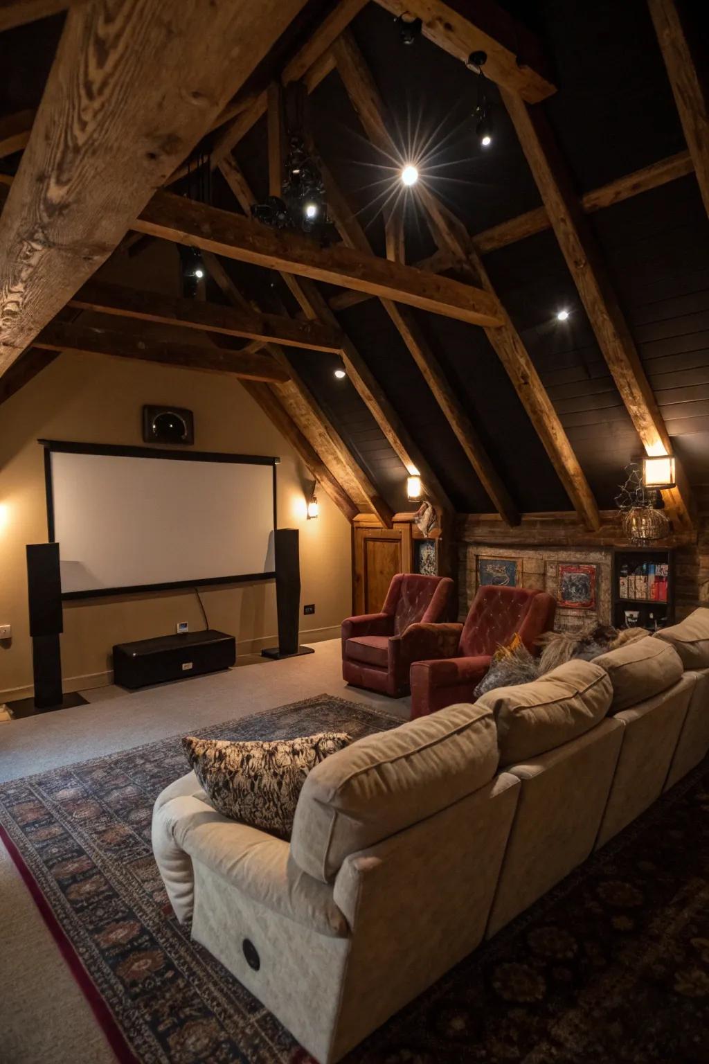 Enjoy film nights in your very own attic theater.